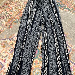 Angie Blue and White Wide Leg Pants with Geometric Print